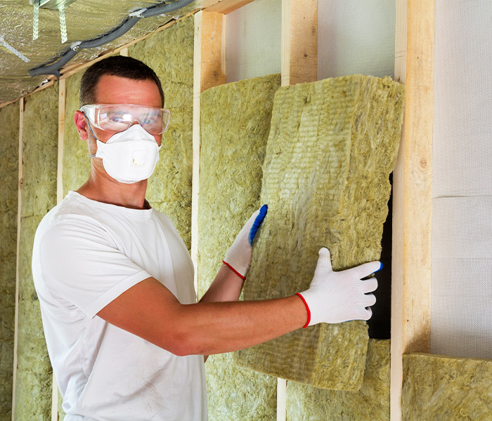 Internal wall insulation installation process in progress