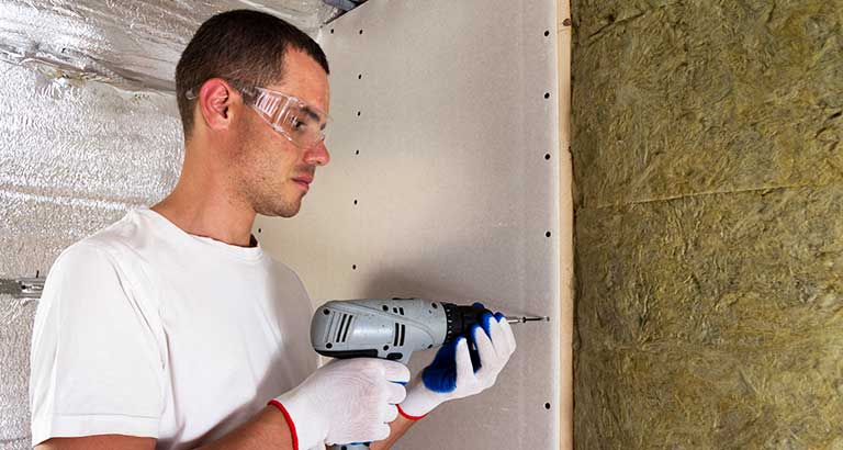 Step 2: plasterboard fitted over insulated wall